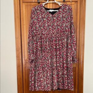 Chic Soul Plus Size Red Floral Long Sleeve Dress 3X Boho Midi Dress EUC